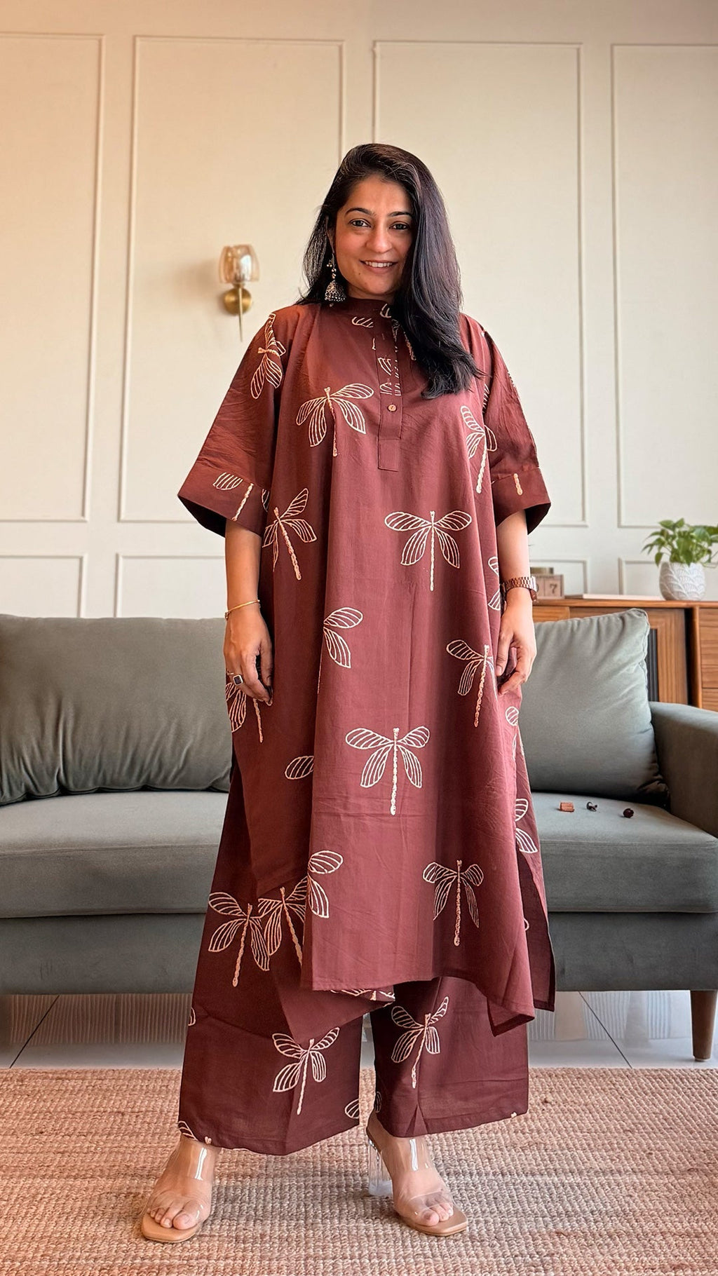 Kate Cotton Kaftan Co-ord - Burgundy
