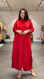 Yuzaa Hand Woven Cotton Kurta - Red