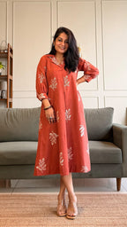 Julian Cotton Midi Dress - Rust