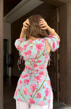 Floral Blossom Detachable Sleeve Kurti Set