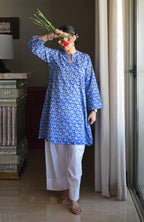 Blue Hand Block Printed Short Kurta