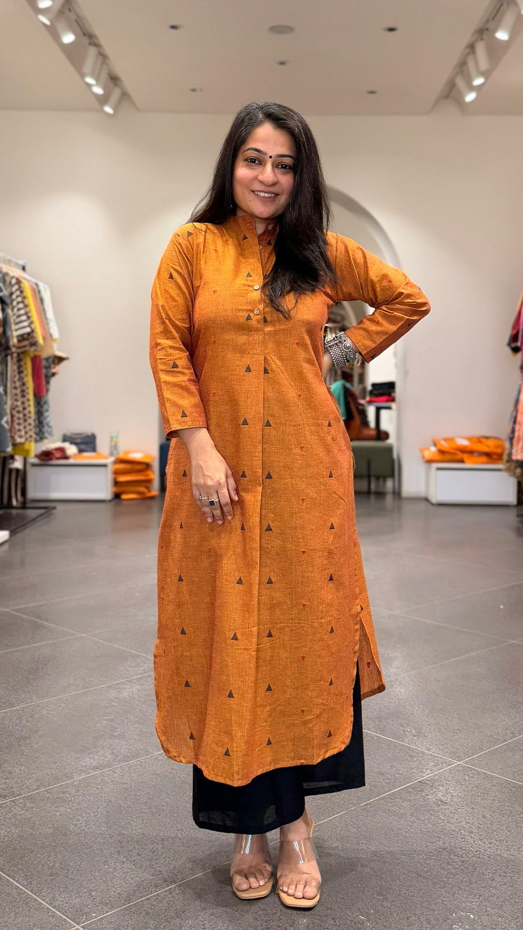 Ishita Orange Hand Woven Cotton Kurta