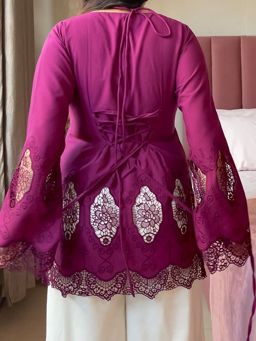 Plum II Cutwork Cotton Kurti Pair