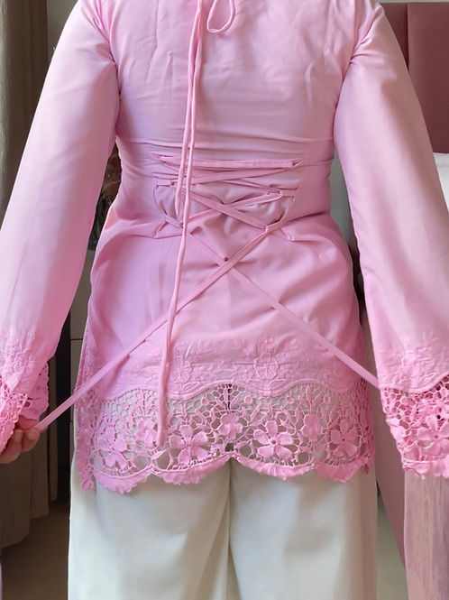 Pink Cutwork Cotton Kurti Pair