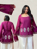 Plum II Cutwork Cotton Kurti Pair