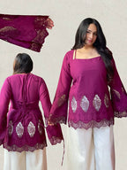 Plum II Cutwork Cotton Kurti Pair