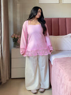 Pink Cutwork Cotton Kurti Pair