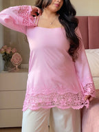 Pink Cutwork Cotton Kurti Pair