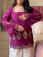 Plum II Cutwork Cotton Kurti Pair