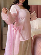 Bow Pink Cotton Kurti Pair