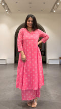Taasha Cotton Hand Block Kurta Set- Baby Pink