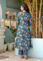 Aafreen Blue Floral Pleated Suit Set