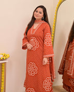 Rust Bandhej Cotton A Line Suit Set