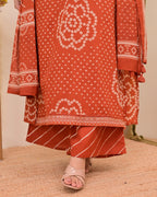 Rust Bandhej Cotton A Line Suit Set