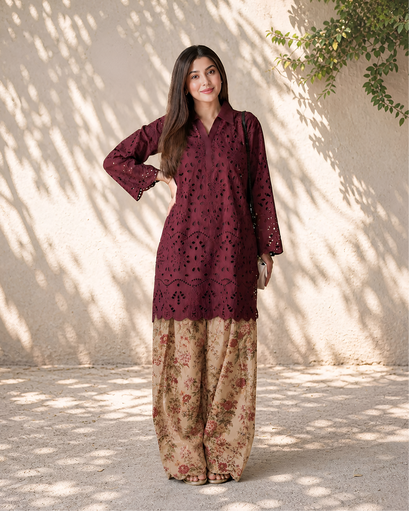 Dried Rose Embroidered 2pc Dress