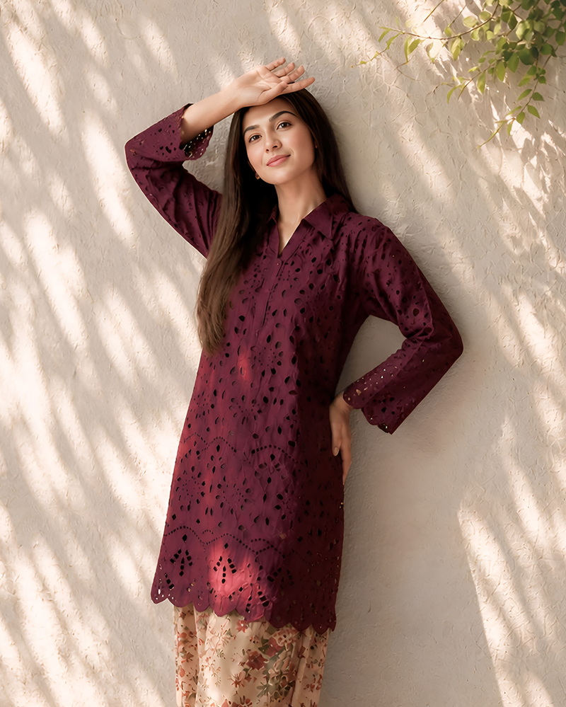 Dried Rose Embroidered 2pc Dress