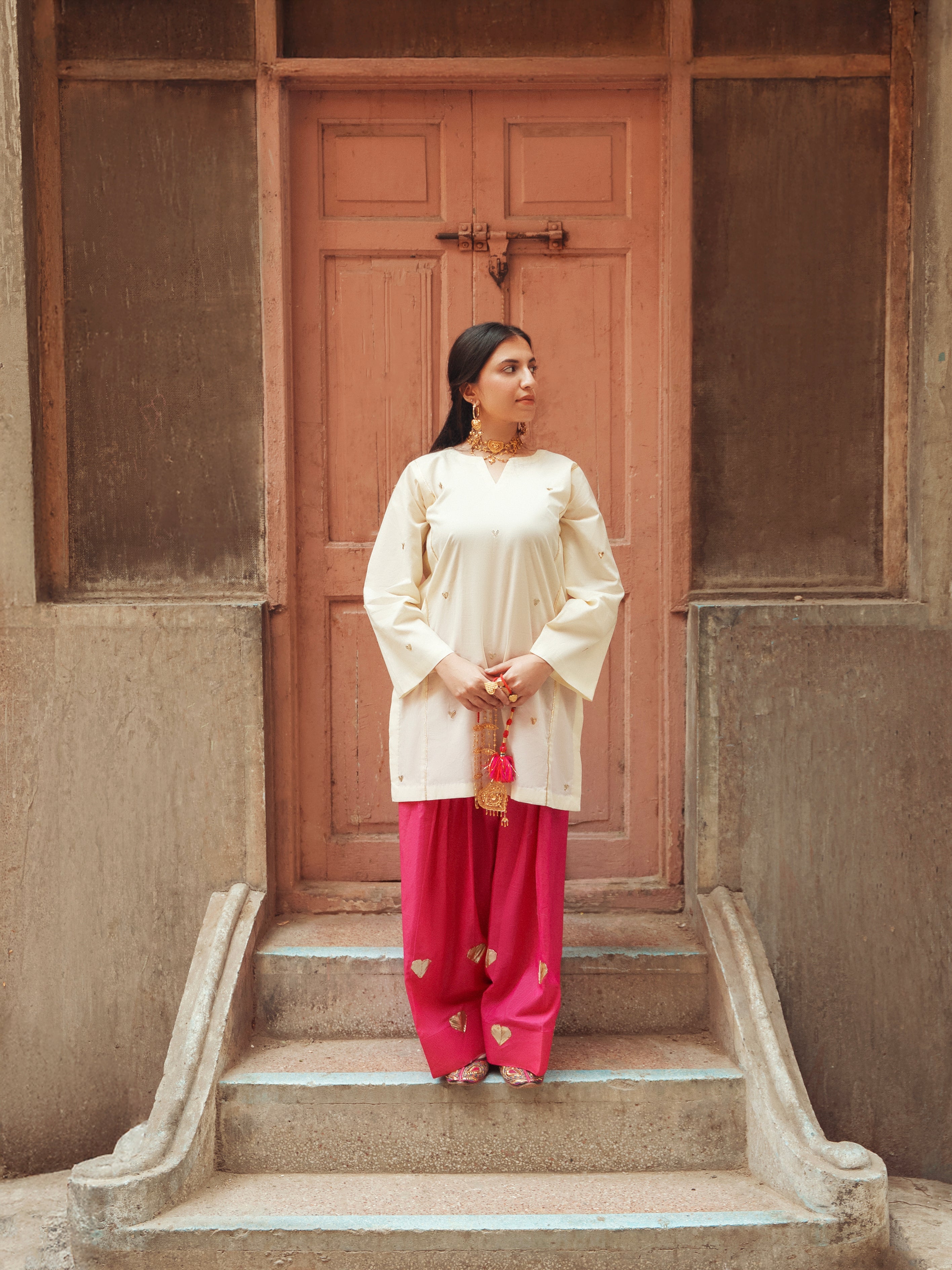 Gulnaar Heart Motif Patiala Suit Set