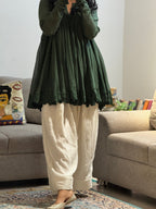Olive green Mul chanderi embroidered Anarkali with Farshi Salwar