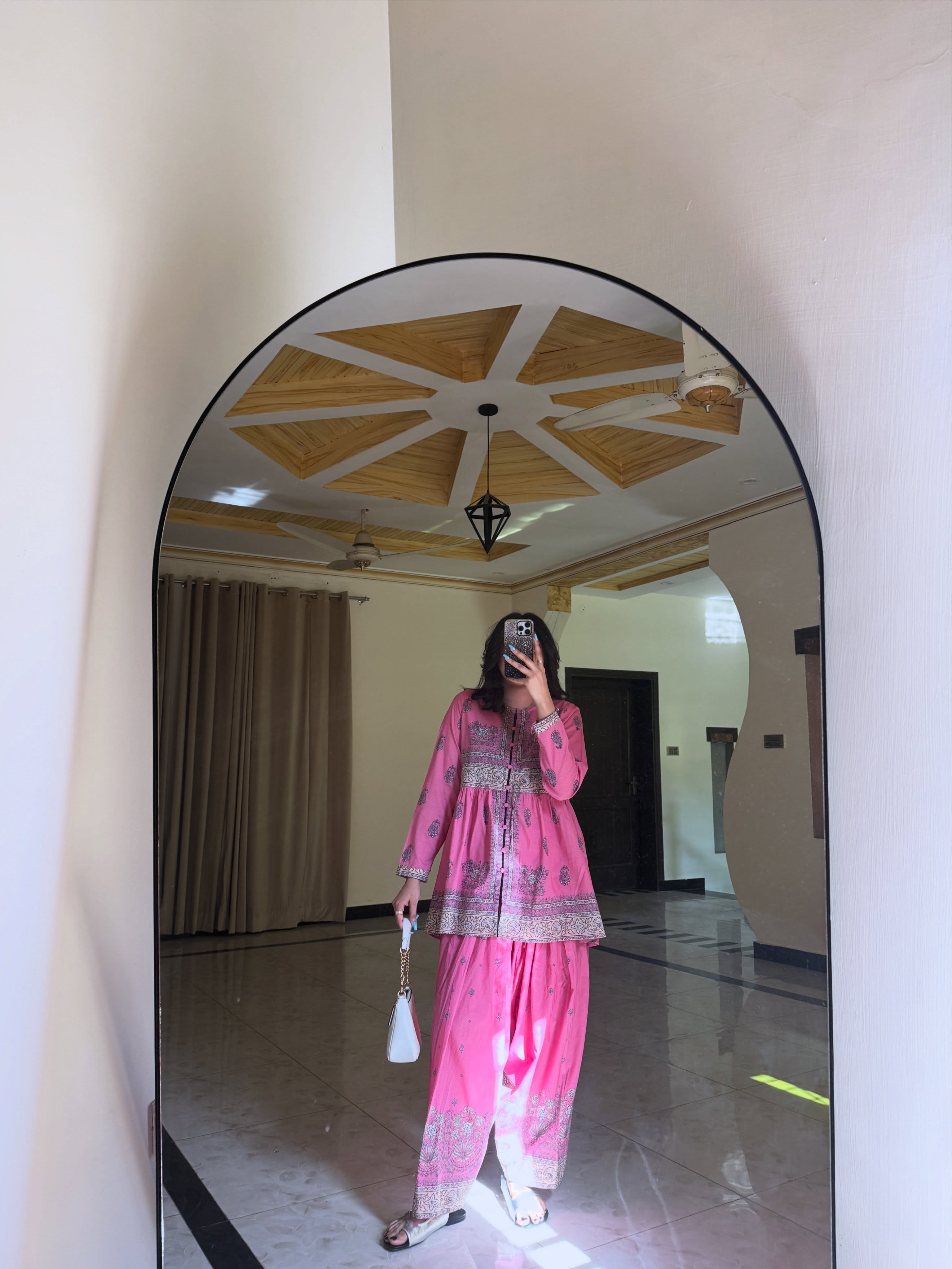 Meher Gul  Premium Pink Cotton Farshi Suit Set