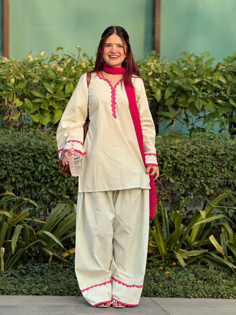 Aarohi Premium Cotton Lace Work Kurta Pant Dupatta Set