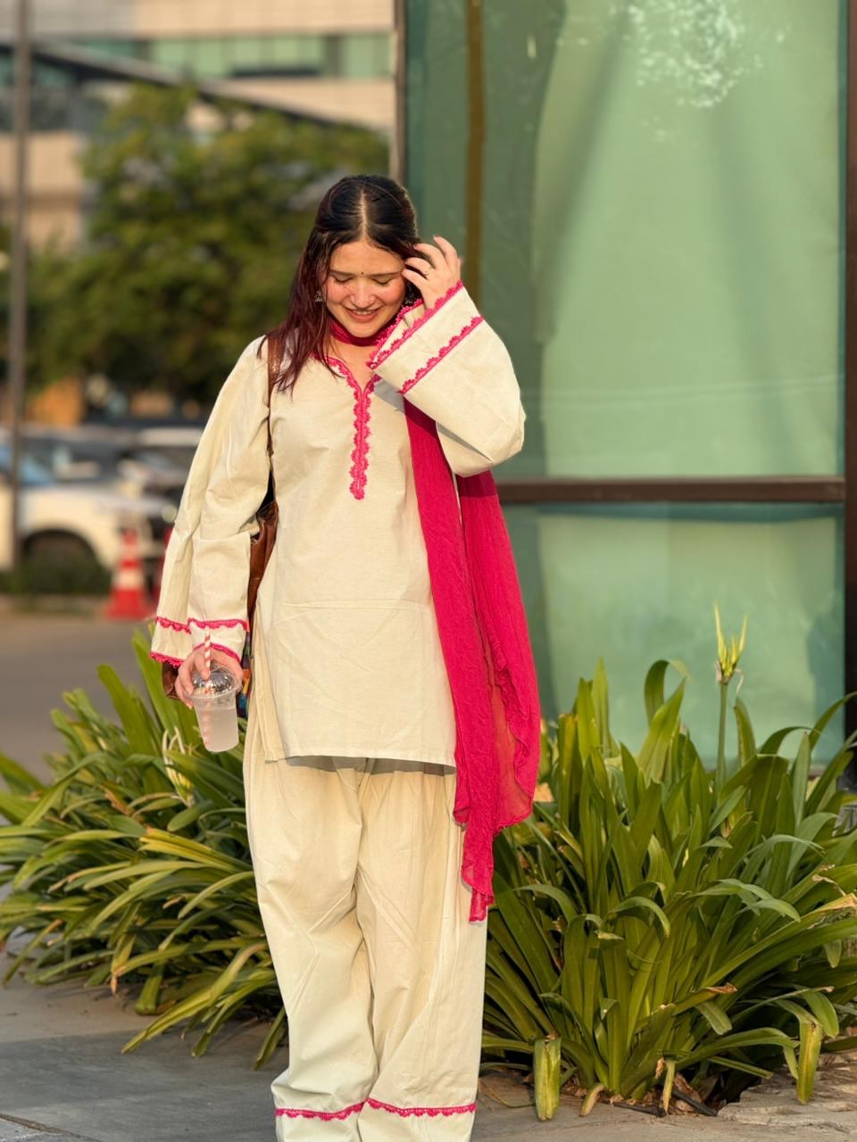 Aarohi Premium Cotton Lace Work Kurta Pant Dupatta Set