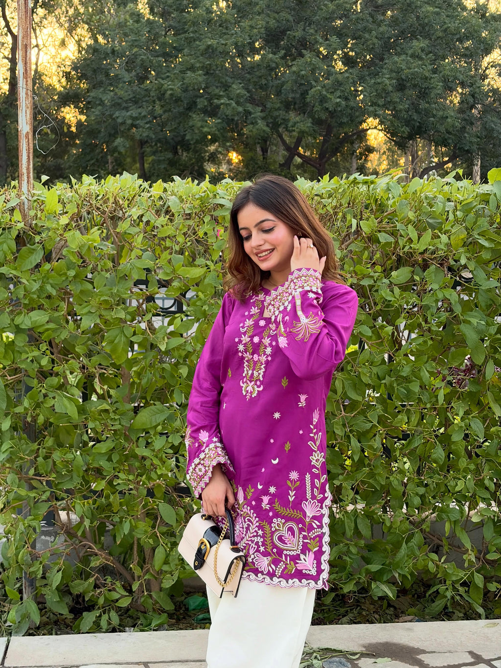 Anvika  Fuchsia Bloom Embroidered Kurta Palazzo Set