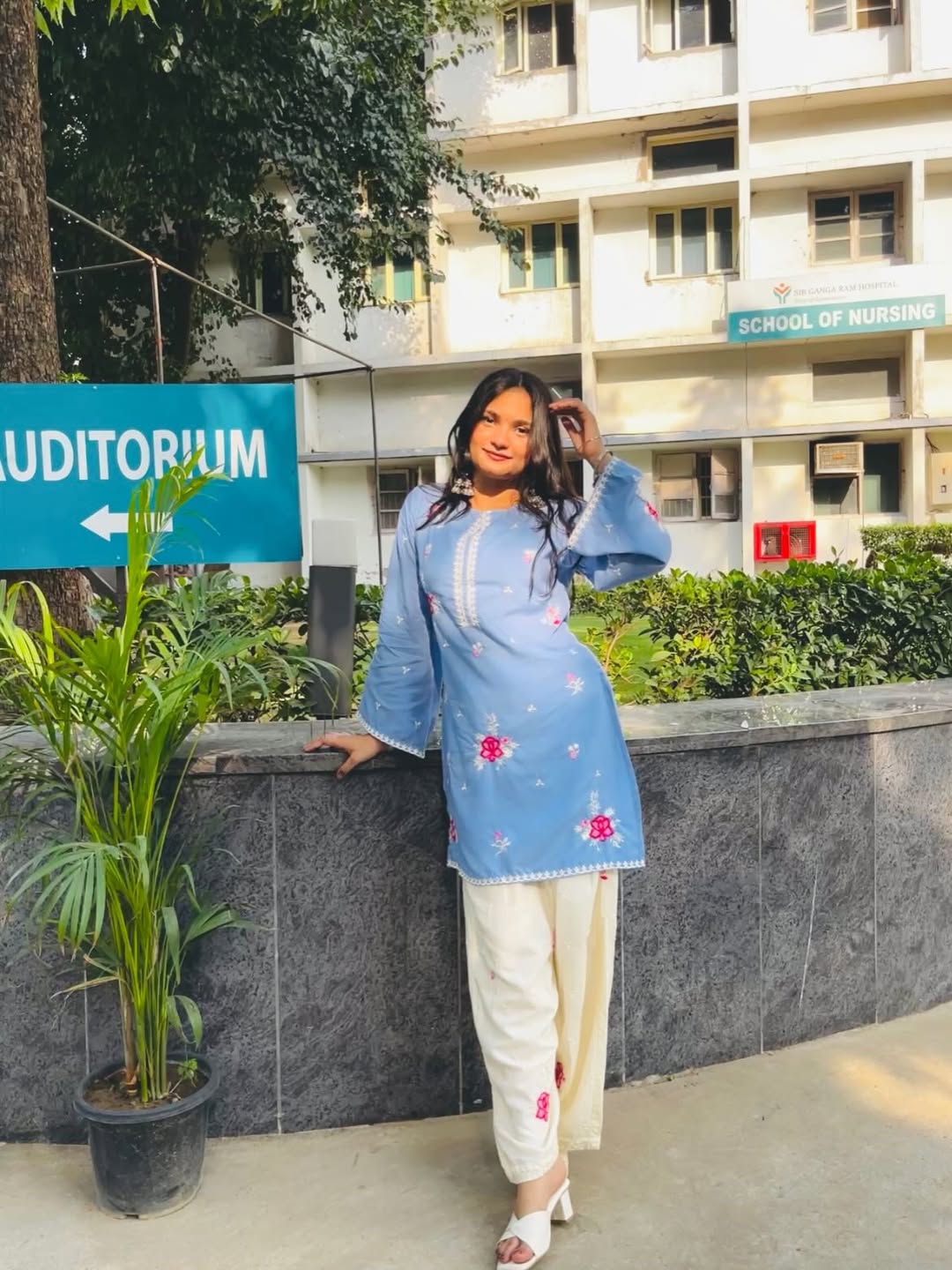 Aadhya Sky Bloom Embroidered Cotton Co-Ord Set