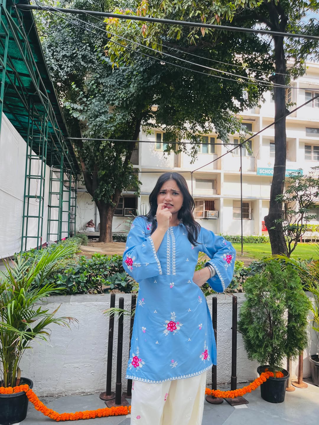 Aadhya Sky Bloom Embroidered Cotton Co-Ord Set