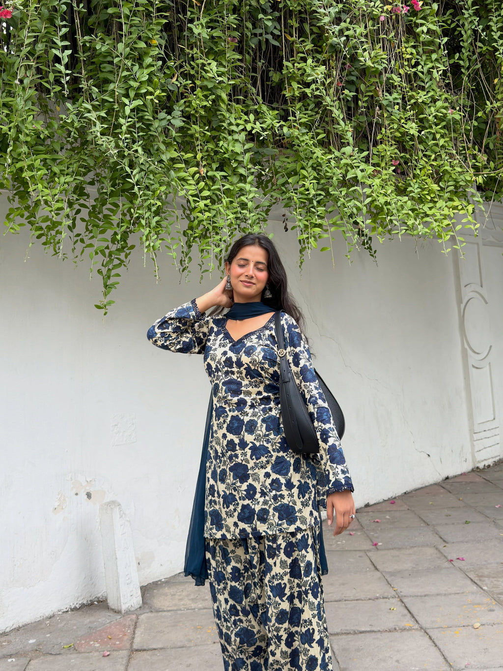 Noor-e-Navy Floral Cotton Farshi Suit Set