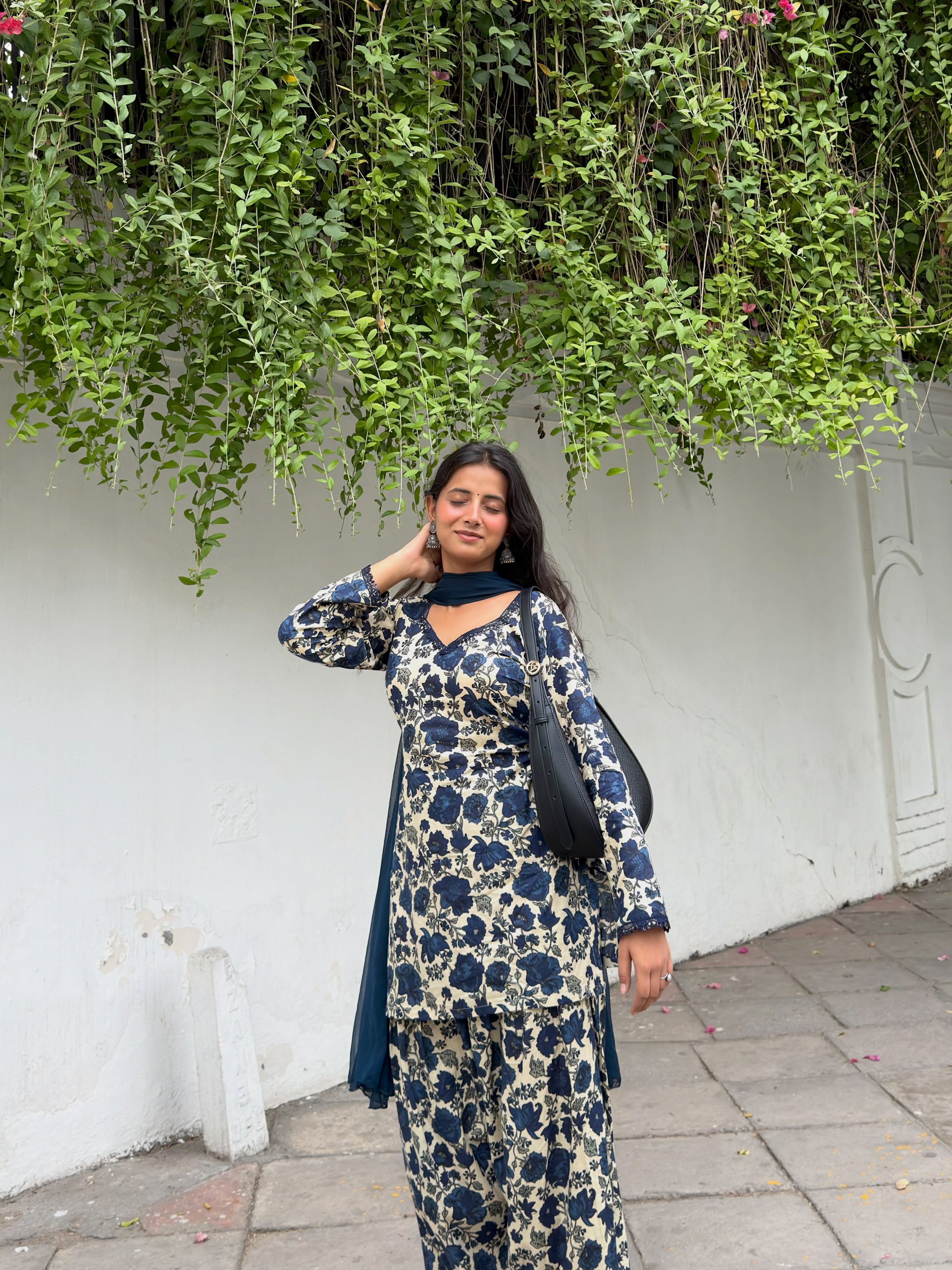 Noor-e-Navy Floral Cotton Farshi Suit Set