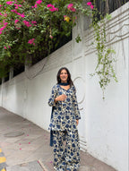 Noor-e-Navy Floral Cotton Farshi Suit Set