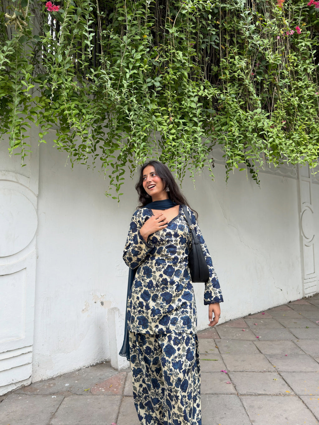 Noor-e-Navy Floral Cotton Farshi Suit Set