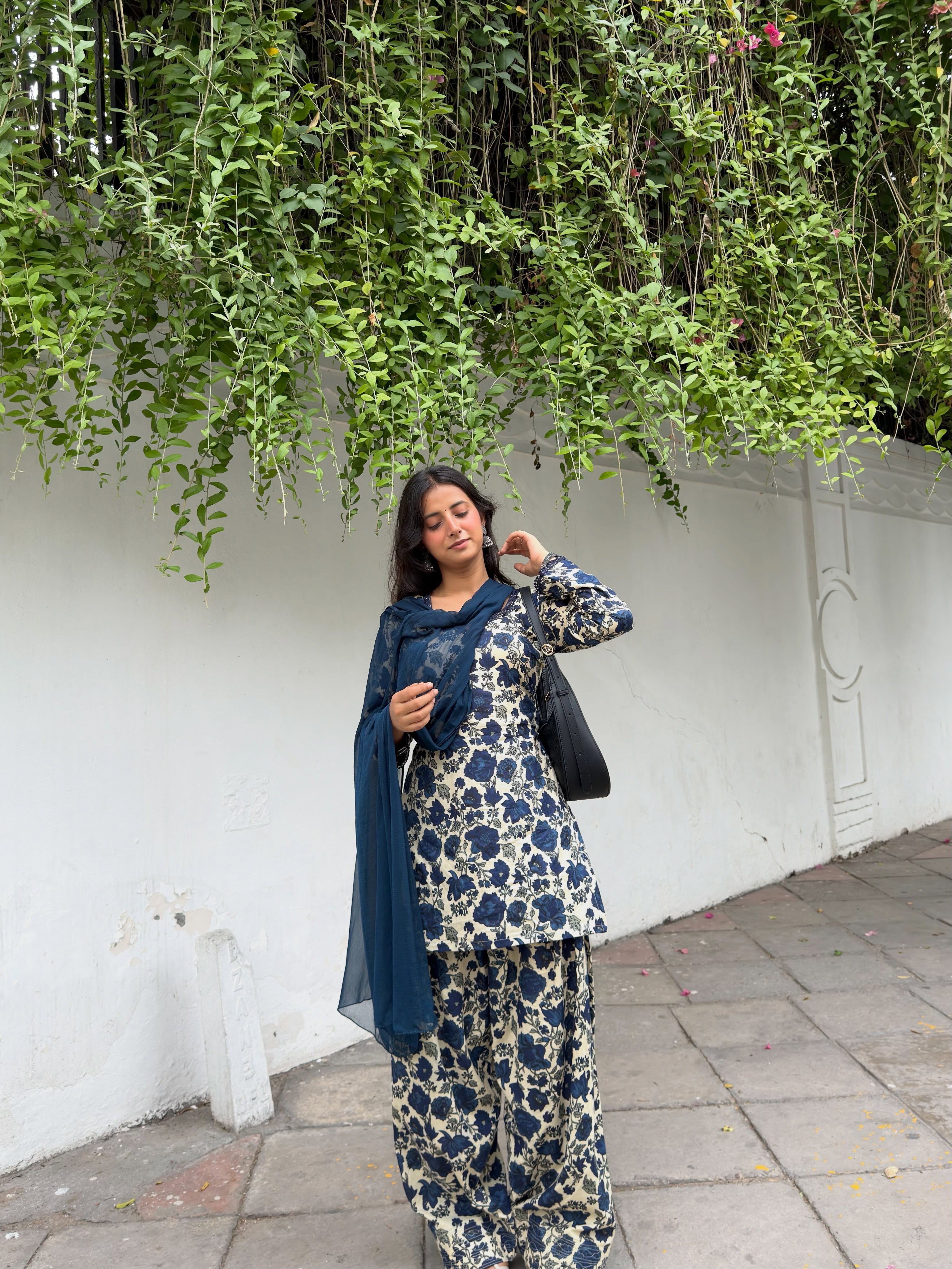 Noor-e-Navy Floral Cotton Farshi Suit Set