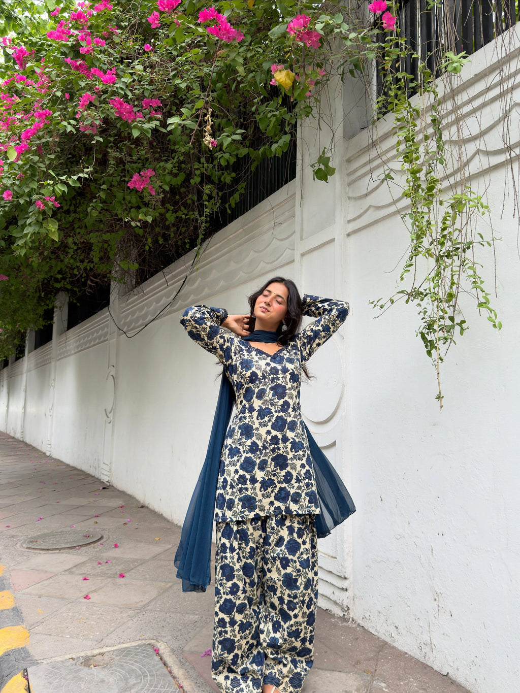 Noor-e-Navy Floral Cotton Farshi Suit Set