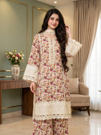 AIZA Floral Lace Detail 3-Piece Suit