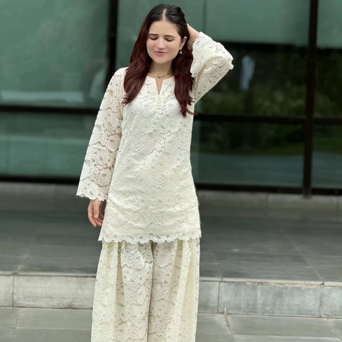 Mahnoor Elite  Ivory Lace Farshi Set