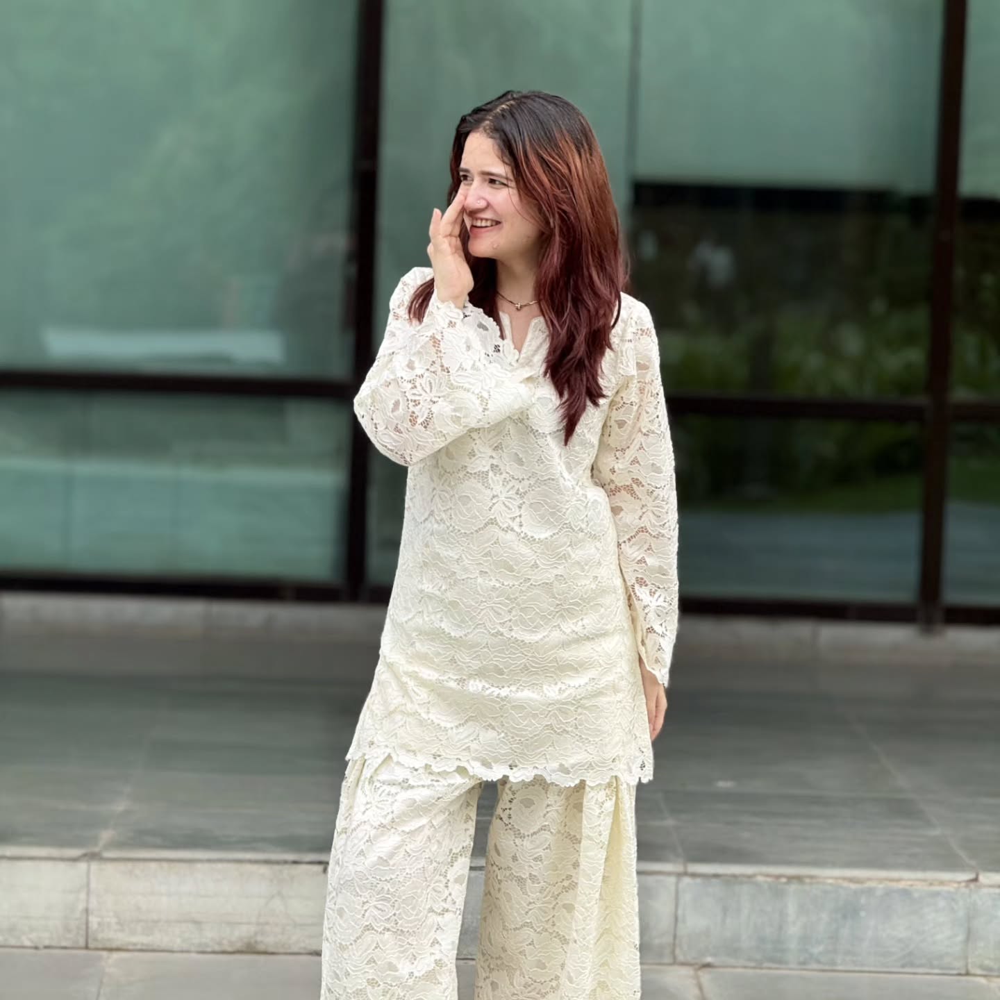 Mahnoor Elite  Ivory Lace Farshi Set