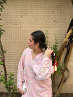 Pink Floral Printed Kurta with White Palazzo Set