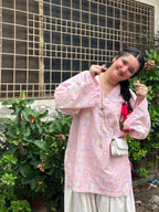 Pink Floral Printed Kurta with White Palazzo Set
