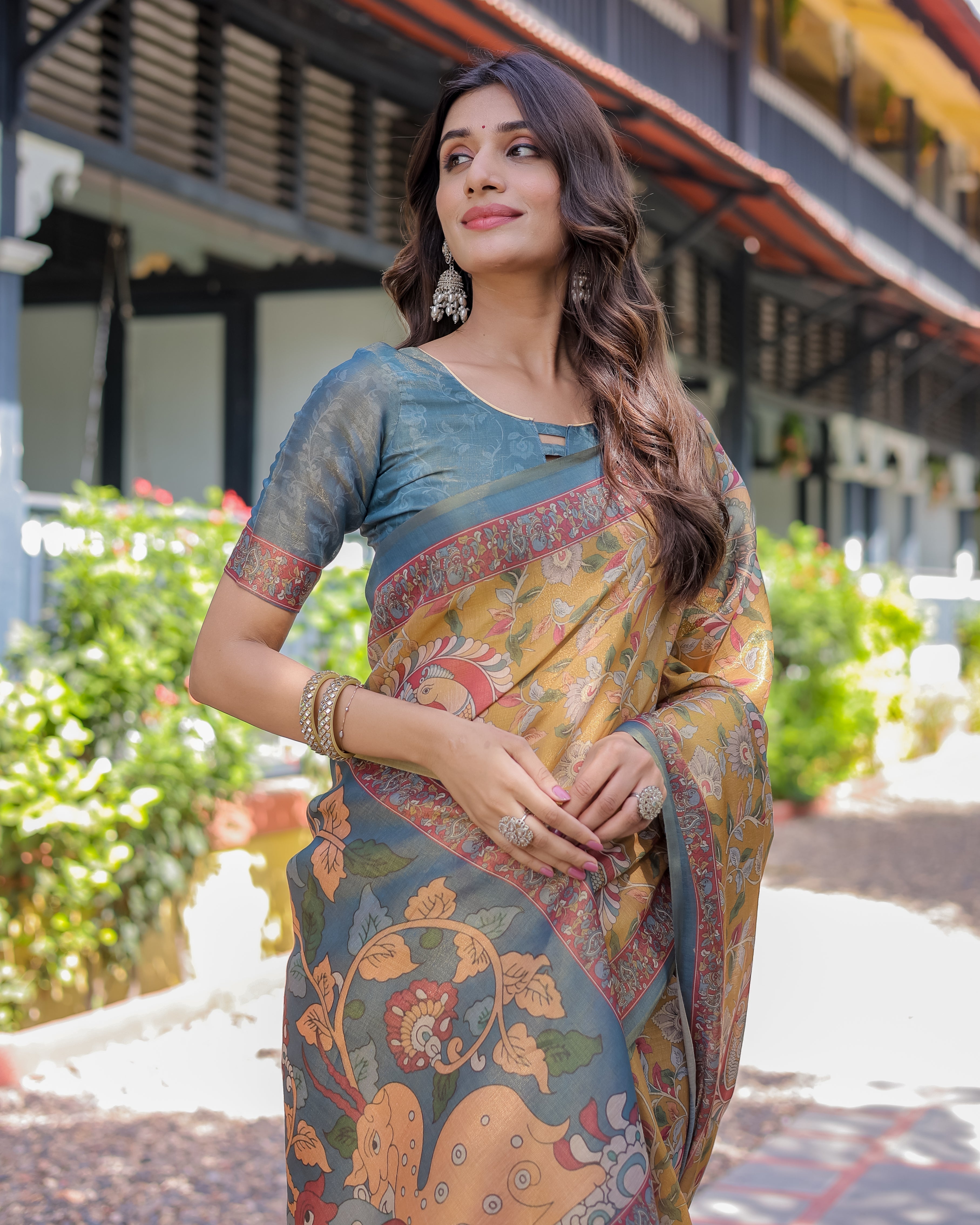 Yellow Handloom Cotton Saree with Intricate Peacock & Floral Art – Contrast Green Pallu