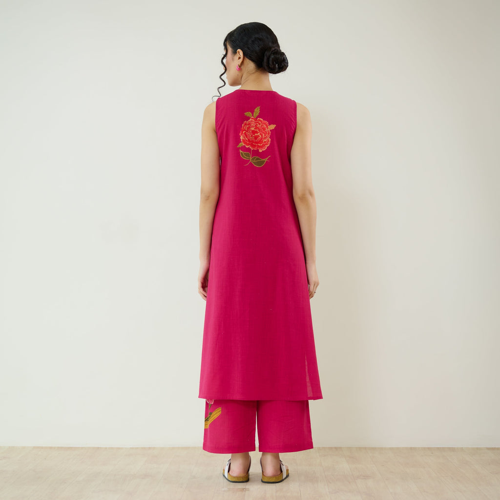 Belle Slub Cotton Kurta Set - Magenta