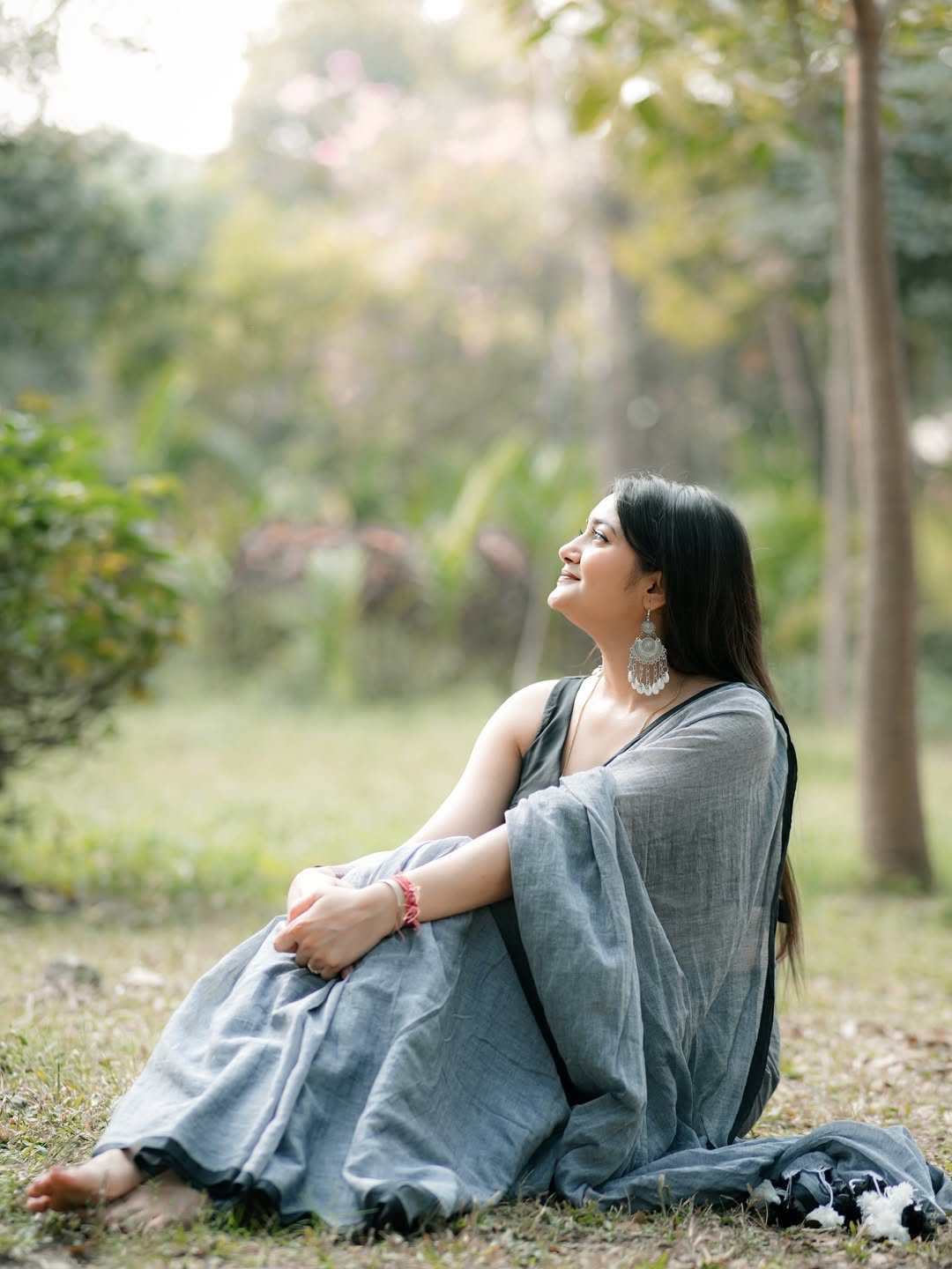 Sky Mist Linen Cotton Saree with Designer Tassel Border