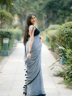 Sky Mist Linen Cotton Saree with Designer Tassel Border