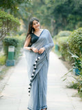 Sky Mist Linen Cotton Saree with Designer Tassel Border