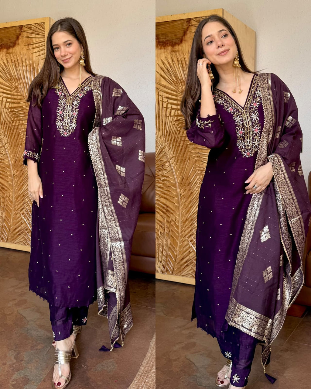 Vihana Premium Dola Silk Handwork Suit Set