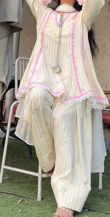 Sunlit Bloom Printed Kurta Palazzo Set with Dupatta