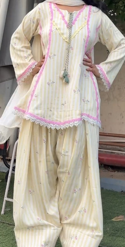 Sunlit Bloom Printed Kurta Palazzo Set with Dupatta