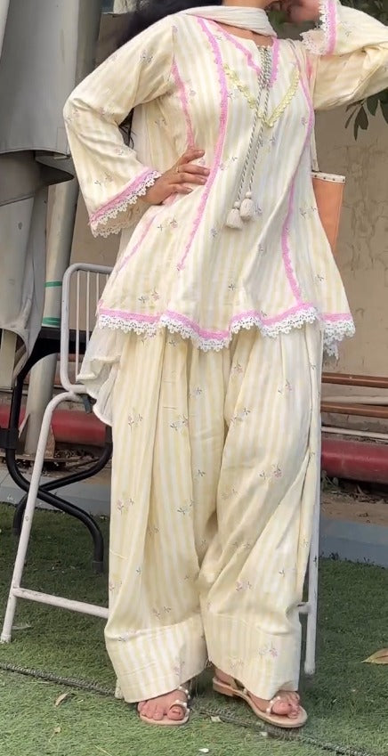 Sunlit Bloom Printed Kurta Palazzo Set with Dupatta