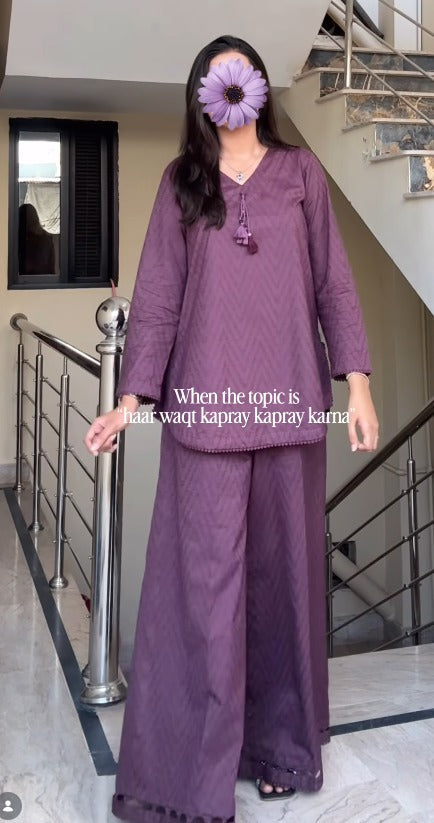 ZIVA Textured Purple Co-ord Set
