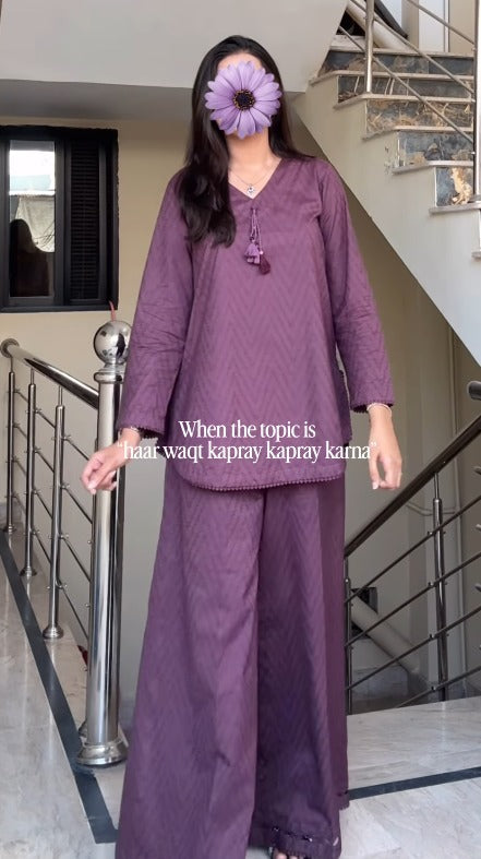 ZIVA Textured Purple Co-ord Set